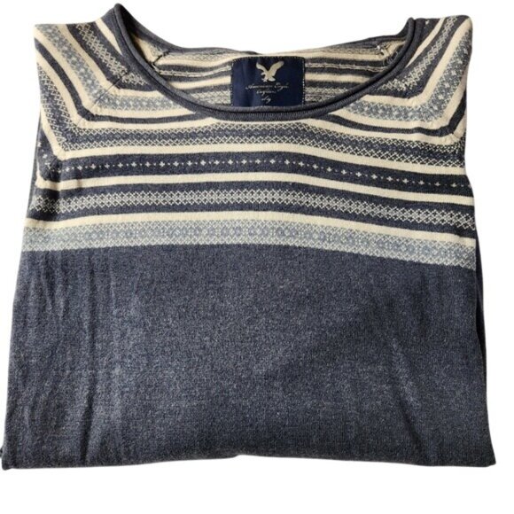 Sweater American Eagle Outfitters Womens Striped Long Sleeve Knit Top Blue M - Picture 2 of 7